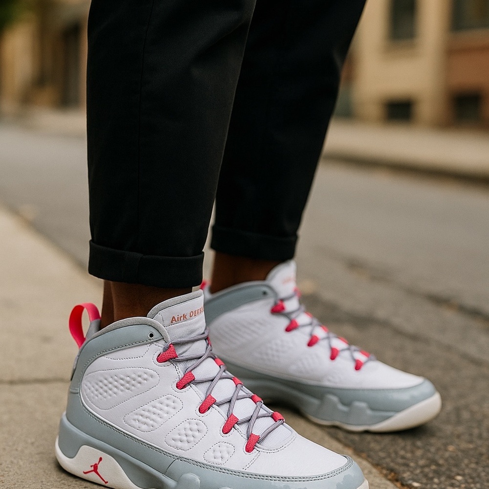 Jordan White and Gray Sneakers with Red Accents